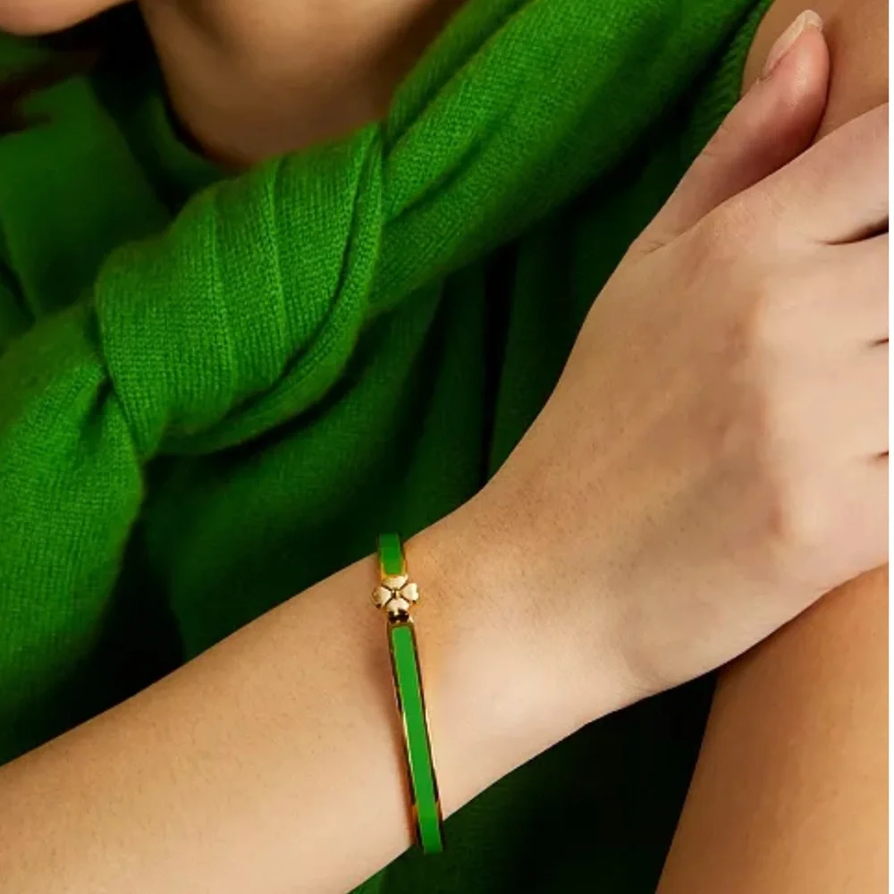 kate spade new york‎ Gold-Tone Green Enamel Flower Bangle Bracelet NWT